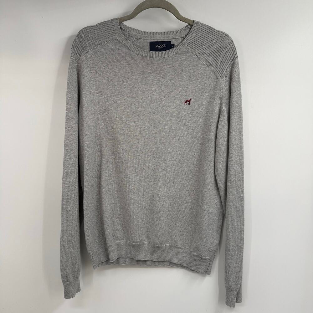 Sacoor Brothers Cotton Blend Pullover Sweater Mens Large Gray Long Sleeve
